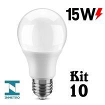 Kit 10 Lâmpada Led 15w Bulbo E27 Bivolt Branco Frio