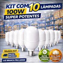 Kit 10 Lâmpada LED Bulbo 100W E27 Super Branca Econômica Bivolt