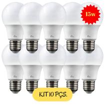 Kit 10 Lâmpada Led Bulbo 15w Branco Quente Amarela E27 3000k