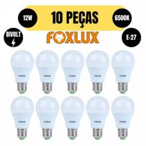 Kit 10 lampada led bulbo a60 12w e27 6500k branca bivolt foxlux