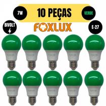 Kit 10 lampada led bulbo a60 7w e27 verde bivolt foxlux