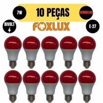 Kit 10 Lampada Led Bulbo A60 7W E27 Vermelha Bivolt Foxlux