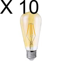 Kit 10 lampada led retro filamento st64 pera 4w 2200k ambar biv e27 galaxy