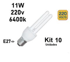 Kit 10 Lâmpadas Fluorescente 11W 220V 6.400K E27 Luz Branca Kit 10 Lâmpadas Fluorescente 11W 220V 6.400K E27 Luz Branca