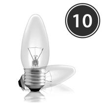 Kit 10 Lâmpadas Incandescentes Vela Lisa Clara VL-37 E-27 40W 220V Toplux