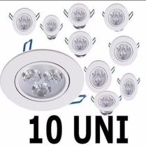 Kit 10 Lâmpadas Led 3w Spot Redondo Embutir Bco Quente Bivol