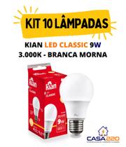 Kit 10 Lâmpadas Led 9W E27 3.000K Branca Morna Bivolt Kian