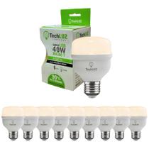 Kit 10 Lâmpadas Led Bulbo 40w Alta Potência Bivolt Branco Quente Techluz