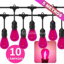 Kit 10 Lâmpadas Led Retrô Pink + 1 Varal 5mts Criativa E Encantadora KIT032 Kit 10 Lâmpadas Led Retrô Pink + 1 Varal 5mts Criativa E Encantadora KIT032