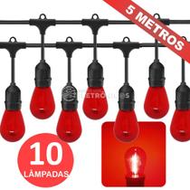 Kit 10 Lâmpadas Led Retrô Vermelho + 1 Varal 5mts Criativa E Encantadora KIT028