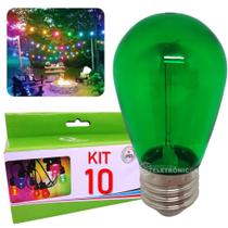 Kit 10 Lâmpadas LED Verde Retrô Verde 1w S14 110v Inquebrável e Impermeável 61460VD