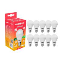 Kit 10 Lâmpadas Ourolux Led Bulbo 9W 6500K Branco Frio