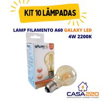 Kit 10 Lâmpadas Retrô Filamento Galaxy LED A60 4W 2200K Luz Âmbar Bivolt