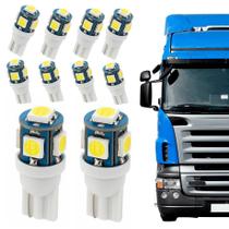 Kit 10 Lâmpadas T10 Torre 5 LEDs Luz Branca 24V Caminhão