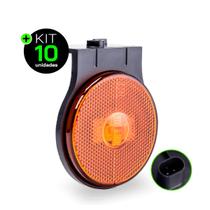 Kit 10 Lanternas Lateral Carreta LED Âmbar Laranja 65mm com Suporte Conector 12V 24V