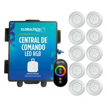Kit 10 LED Piscina ABS RGB 18W + Central + Controle Touch