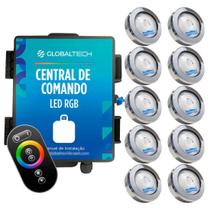 Kit 10 LED Piscina Inox RGB COB 10W Colorido Sodramar + Central Touch
