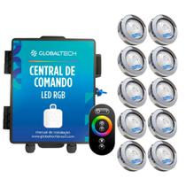 Kit 10 LED Piscina Inox RGB COB 10W Colorido Sodramar + Central Touch