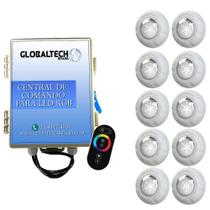 Kit 10 Led Piscina Rgb 9W + Central + Controle Touch Luxpool