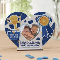 Kit 10 Lembranças Dia Dos Pais Mini Porta Retrato e Chaveiro Coração MDF