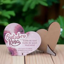 Kit 10 Lembrancinhas MDF Coração Outubro Rosa Prevenção e Conscientização