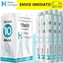 Kit 10 Lençóis Descartáveis de Papel Premium Hospitalar para Maca 70x50 cm cada rolo