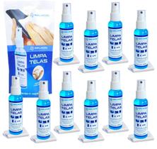Kit 10 Limpa Tela Implastec 60ml com Flanela Clean Tv Led Lcd Monitor Celular Notebook Óculos