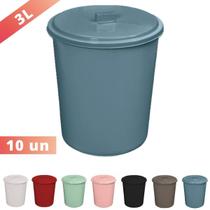 Kit 10 Lixeiras Multiuso 3L Com Tampa Colorida Usual Utilid.