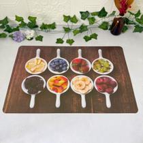 Kit 10 Lugar Jogo Americano Retangular Estampado Tema Alimentos Frutas Descanso Mesa Posta Frutas Xícara
