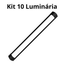 Kit 10 Luminária Linear Slim 60cm 6500K Borda Preta