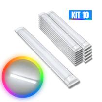 Kit 10 Luminária Linear Tubular 60cm 6500K