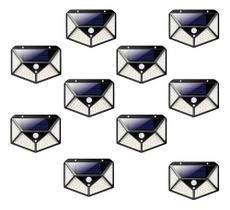 Kit 10 Luminária Parede Solar 100 Leds Luz Balizador Jardim