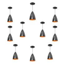 Kit 10 Luminária Pendente Bala Nova Com Interior Laranja Com Fiação 110/220v Kit 10 Luminária Pendente Bala Nova Com Interior Laranja Com Fiação 110/220v