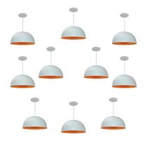 Kit 10 Luminária Pendente Meia Lua 24cm Com Interior Laranja Fiação 110/220v Kit 10 Luminária Pendente Meia Lua 24cm Com Interior Laranja Fiação 110/220v