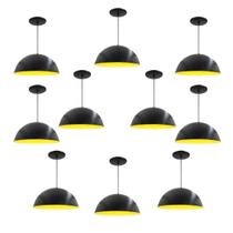 Kit 10 Luminária Pendente Meia Lua 34cm Com Interior Amarelo Com Fiação 110/220v