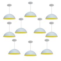 Kit 10 Luminária Pendente Meia Lua 34cm Com Interior Amarelo Com Fiação 110/220v Kit 10 Luminária Pendente Meia Lua 34cm Com Interior Amarelo Com Fiação 110/220v