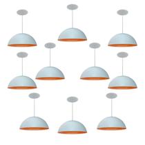 Kit 10 Luminária Pendente Meia Lua 34cm Com Interior Laranja Com Fiação 110/220v
