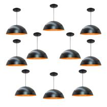 Kit 10 Luminária Pendente Meia Lua 40cm Com Interior Laranja Fiação 110/220v
