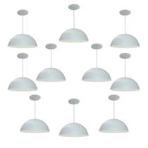 Kit 10 Luminária Pendente Meia Lua 40cm Interior Branco Brilho Fiação 110/220v