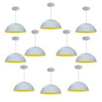 Kit 10 Luminária Pendente Meia Lua 50cm Interior Amarelo Com Fiação 110/220v