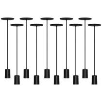 Kit 10 Luminaria Pendente Simples Cabo 80cm Preto Vintage
