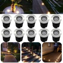 Kit 10 Luminárias Balizadores Spot Led SMD Em PVC De 1W Luz Branco Quente De Embutir Em Piso Chão Solo Gramado Jardim