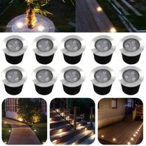 Kit 10 Luminárias Balizadores Spot Led SMD Em PVC De 3W Luz Branco Quente De Embutir Em Piso Chão Solo Gramado Jardim