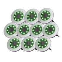 Kit 10 Luminárias Spot Solar Cromado ZON Verde Automática para Decoração de Jardim em LED