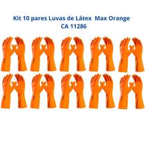 Kit 10 Luvas Látex Laranja Reforçada Forrada Max Orange DA208 Limpeza Multiuso Danny CA 11286