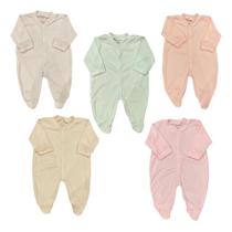 Kit 10 Macacão Bebê Caneladinho Liso Com Pé Menina Sophie -