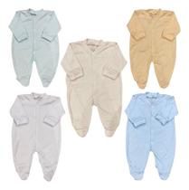 Kit 10 Macacão Bebê Caneladinho Liso Com Pé Menino Sophie -