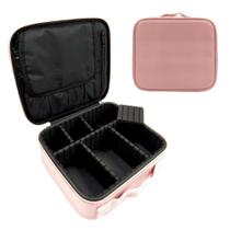 Kit 10 Maleta de Maquiagem Profissional Com Divisórias Organização Make Rosa Pequena