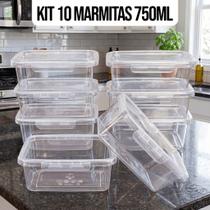 Kit 10 Marmitas Potes 750ml Travas Laterais hermeticas Livres de BPA Alimentos organiza congelador -