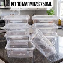 Kit 10 Marmitas Potes 750ml Travas Laterais hermeticas - Livres de BPA Alimentos organiza congelador